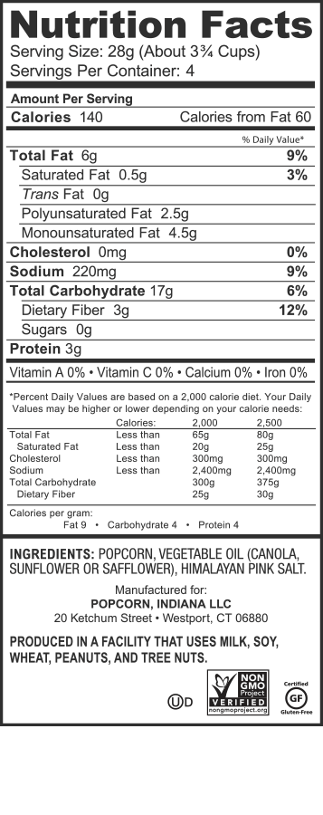 Nutrition Facts Popcorn Indiana